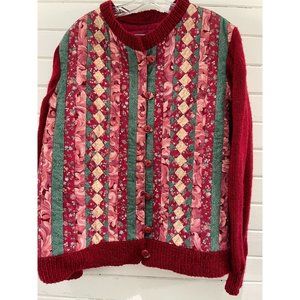 Vintage Handmade Jacket Women's Quilted Granny crochet jacket large burgundy